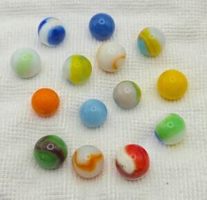 Vintage Glass Marble Lot 13 Mixed Swirl Marbles UV Reactive Orange Collector Lot